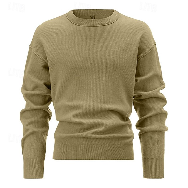  Men's Pullover Sweater Jumper Knit Sweater Ribbed Knit Regular Knitted Plain Crew Neck Fashion Basic Daily Wear Date Clothing Apparel Fall & Winter Black White M L XL