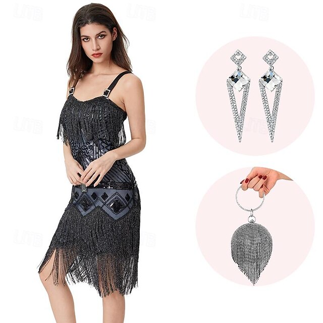  Retro Vintage Roaring 20s 1920s Flapper Dress Cosplay Costume Outfits The Great Gatsby Wedding Guest Women's Sequins Tassel Fringe Christmas Halloween Carnival Halloween Party / Evening Wedding