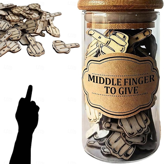  pot met middelvinger, geschenk middelvinger om te geven, 100 stuks middelvinger in een pot, houten uitgesneden patroonstuk slecht humeur vent spoof zak met doe-het-zelf ambacht verjaardag, jubileum,