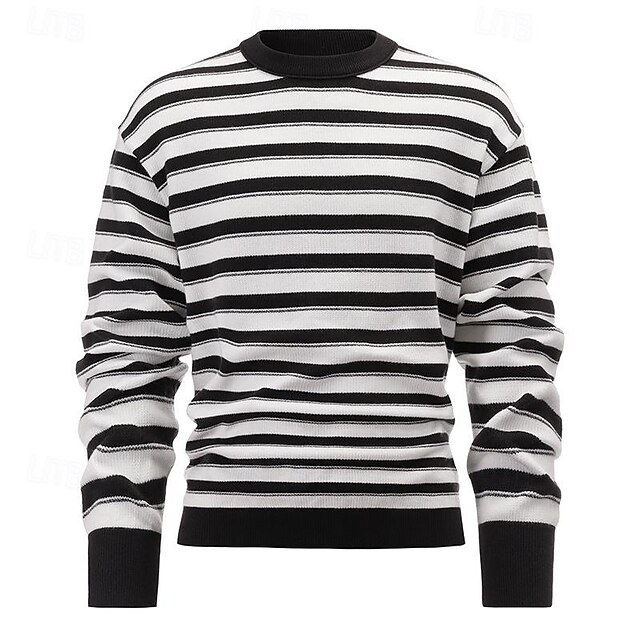  Herren Pullover Strickpullover Gerippt Stricken Standard Strick Streifen Rundhalsausschnitt Modisch Basic Freizeitskleidung Verabredung Bekleidung Herbst Winter Schwarz Grün M L XL