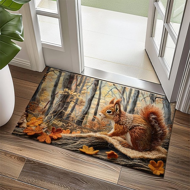  Colcha de otoño, felpudo de ardilla forestal, alfombra de cocina, alfombra de suelo, alfombra antideslizante, alfombra a prueba de aceite, alfombra interior y exterior, decoración de dormitorio,