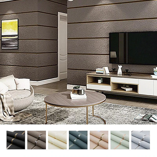 Cool Wallpapers Wall Mural Modern 3D Thick Non-woven Imitation Deerskin Velvet Wallpaper Roll Non-self-adhesive Vertical Striped for Bedroom Living Room TV Background 1.73'(0.53m) x 32.8'(10m) 22