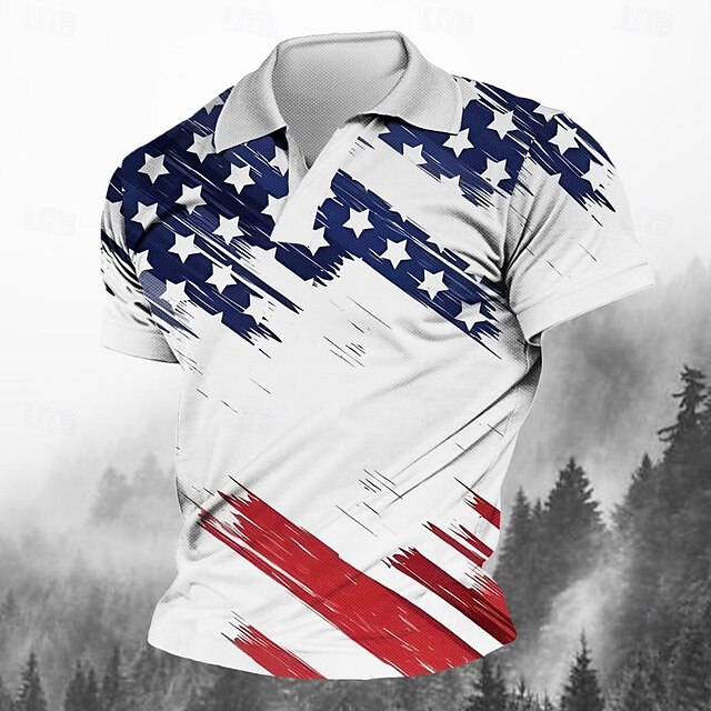 Men's American Flag Veterans Polo Shirts Golf Shirt Short Sleeve Polo Shirts V Neck Streetwear Vacation Wear Party Outfits 3D Print Spring & Summer White4