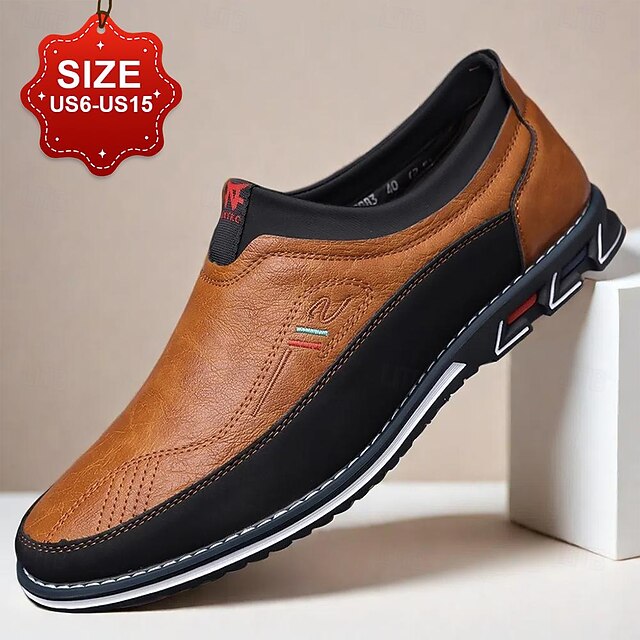 Men's Casual Slip-On Loafers - Brown and Black Breathable Leather Shoes for Everyday Wear 11
