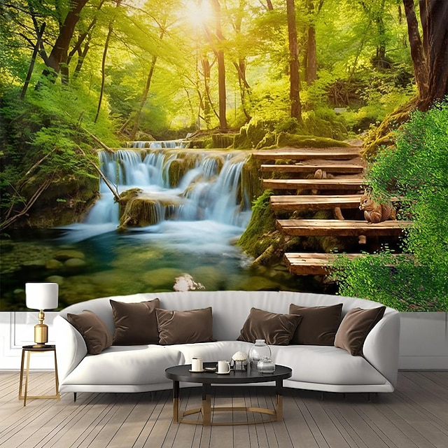  natuur bos hangend tapijt kunst aan de muur groot tapijt muurschildering decor foto achtergrond deken gordijn thuis slaapkamer woonkamer decoratie