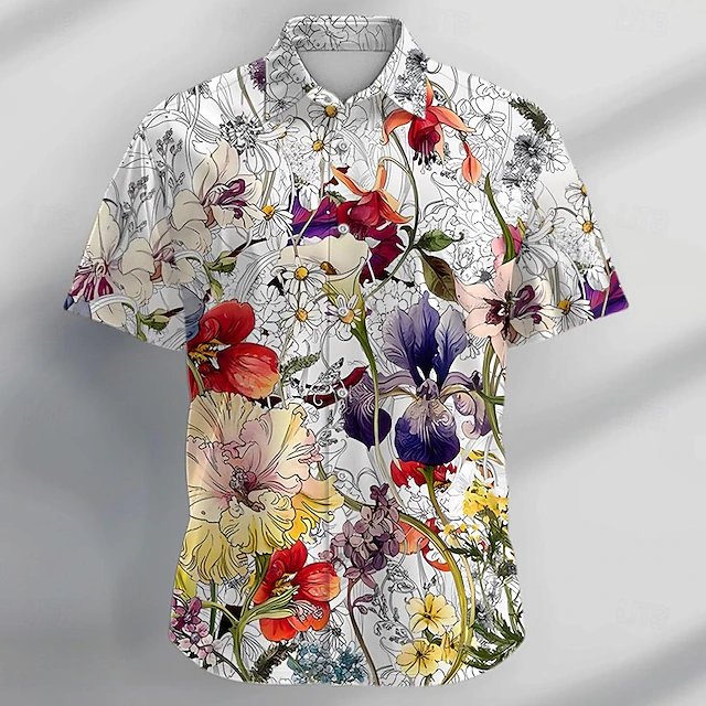 Men's Floral Tropical Flowers Shirt Summer Hawaiian Shirt Button Up Shirt Short Sleeve Shirt Turndown Casual Vacation Party Evening Wear Daily Multi Color S M L4