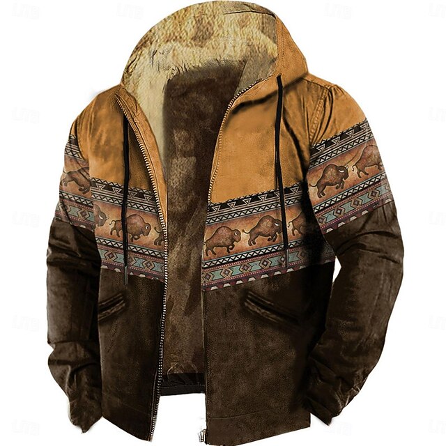 Brown And White Cow Print Men's Zip Up Hoodie