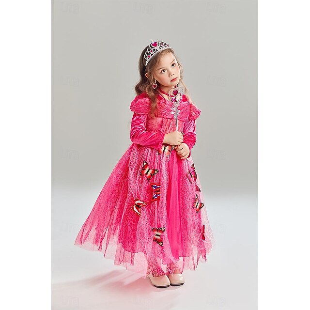 Costume De Princesse Pour Fille - Ensemble 9 Pièces (robe, Couronne, Collier, Baguette...) - Taille 2-10 Ans - Pour Anniversaire, Halloween, Noël - 4