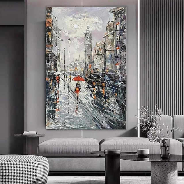 Peinture à l'huile faite à la main sur toile, décoration murale, paysage architectural abstrait, paysage de Londres pour la décoration intérieure, peinture roulée sans cadre, non étirée