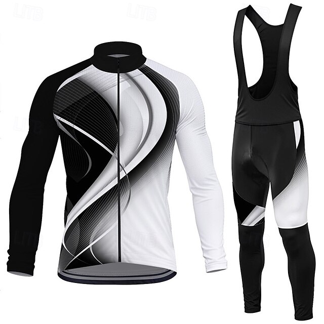 Men's Cycling Jersey with Bib Tights Geometric Gradient Long Sleeve Bike Bib Tights Top Clothing Suit with 3 Rear Pockets Mountain Bike MTB Road Bike Cycling Sweat wicking Comfortable Breathable4