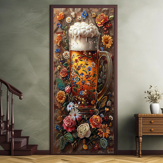 Oktoberfest Beer Floral Door Covers Door Tapestry Door Curtain Decoration Backdrop Door Banner for Front Door Farmhouse Holiday Party Decor Supplies 17