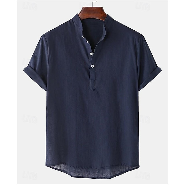  Homme Chemise en lin Chemise à col chinois Chemise à col mao Chemise d'été Chemise de Plage Couleur Unie Extérieur Vacances Noir Blanche bleu marine Marron Manche Courte Col montant Printemps