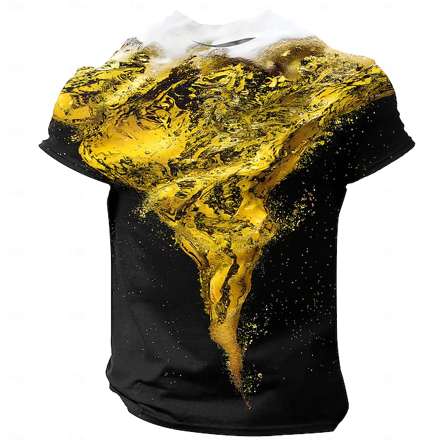 Men's Flowing Quicksand / Liquid T Shirt Short Sleeve T shirt 3D Print Crew Neck Shirt Fashion Designer Street Daily Sports Yellow Gold Summer Spring Clothing Apparel S M L XL 2XL 3XL 5