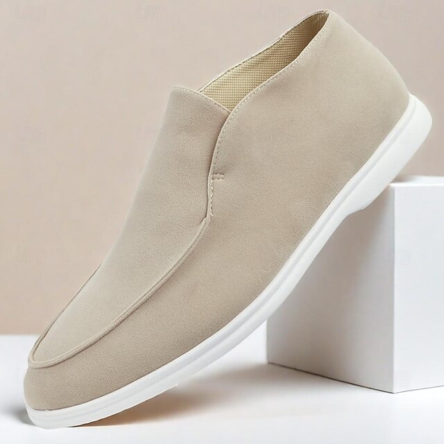 Men's Beige Slip-On Suede Loafers with White Sole for Casual Wear 7