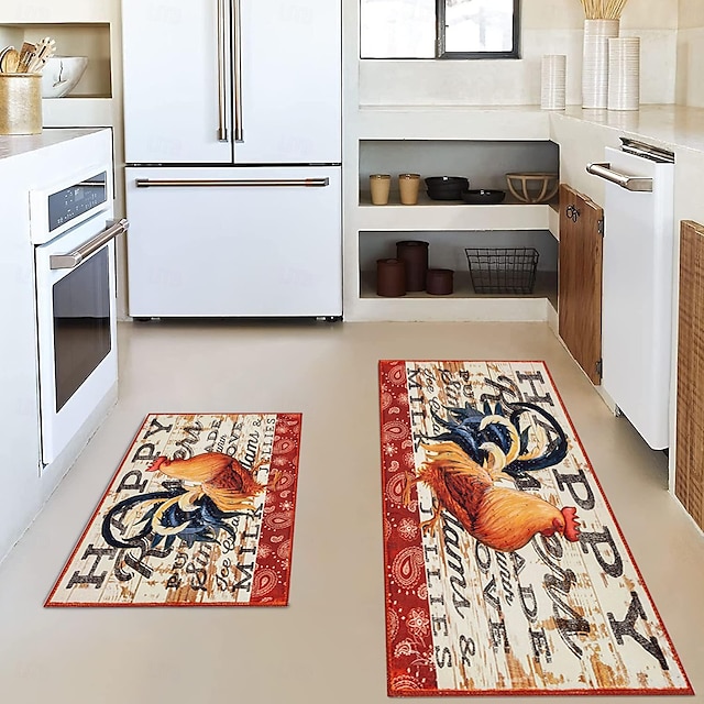 Farmhouse Chicken Area Rug Kitchen Mat Non-Slip Oil Proof Floor Mat ...