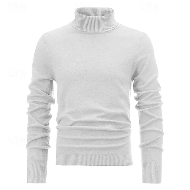 Men's Pullover Sweater Jumper Knit Sweater Mens Turtle Neck Jumper Ribbed Knit Regular Knitted Plain Turtleneck Fashion Basic Daily Wear Date Clothing Apparel Fall & Winter Black White S M L 12