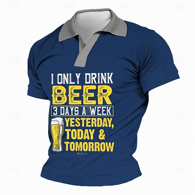 Men's Beer Polo Shirts Short Sleeve Polo Shirts Turndown Sportswear Abstract Casual Formal Work Street Daily 3D Print Spring & Summer Blue4