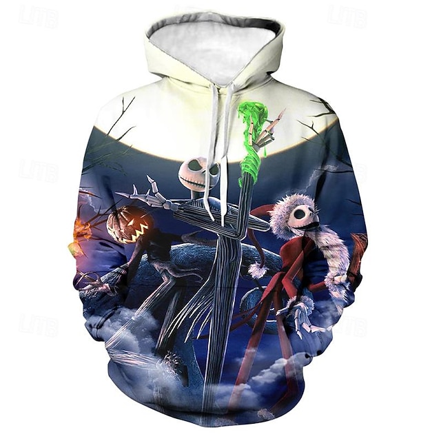  Jack Skellington Hoodie Cartoon Manga Anime 3D Front Pocket Graphic Kangaroo Pocket For Couple's Men's Women's Adults' Halloween Carnival Masquerade 3D Print Casual Daily