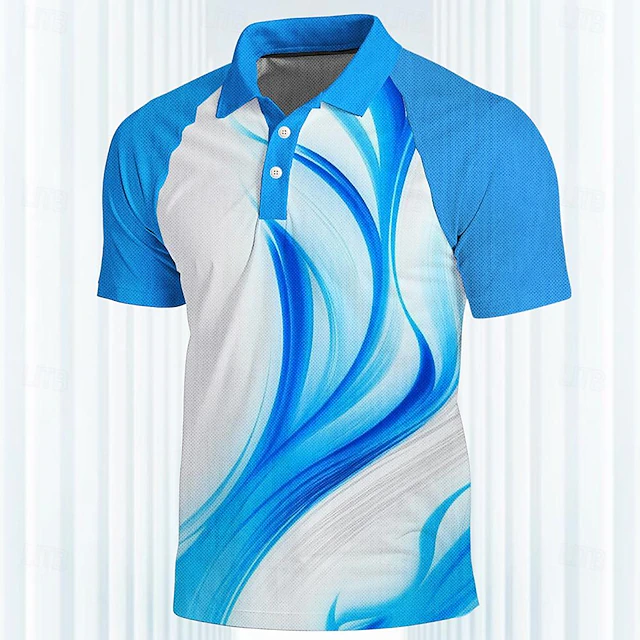 Men's Sports Polo Shirts Golf Shirt Short Sleeve Polo Shirts Collared Shirts Casual Sportswear Vacation Wear 3D Print Buttons Spring & Summer Blue4