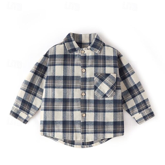 Boys 3D Plaid Shirts Long Sleeve Summer Spring Fashion Basic Cotton ...