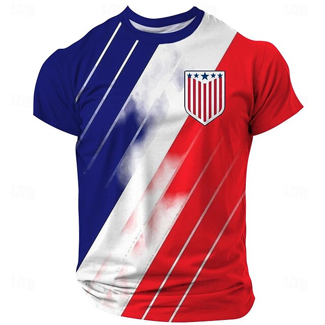 Men's American US Flag Soccer T Shirt Short Sleeve T shirt 3D Print Crew Neck Shirt Outdoor Athleisure White Summer Spring Clothing Apparel S M L XL XXL XXXL4