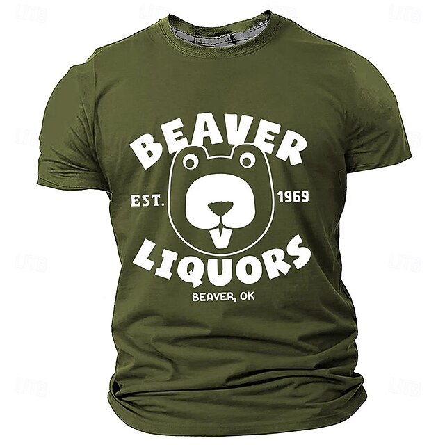  Pánské vtipné tričko s grafikou Beavers Liquors - Humorný pun design s logem Beavers OK z roku 1969 krátký rukáv