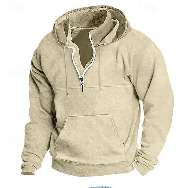  Per uomo Felpa con cappuccio Felpa con cappuccio e zip corta Aalbicocca Nero Blu marino Grigio scuro Con Cappuccio Semplice Tasca Sport & Outdoor Quotidiano Ferie Poliestere Streetwear Essenziale