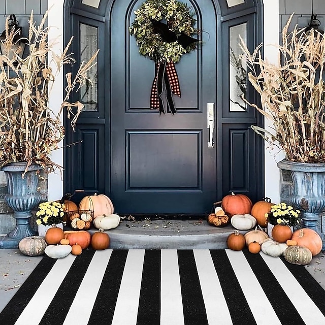  Halloween gestreifte Fußmatte Küchenteppich Bodenmatte Rutschfeste Teppich Ölresistente Matte Innen Außen Matte Schlafzimmer Dekor Badezimmermatte Eingangsteppich