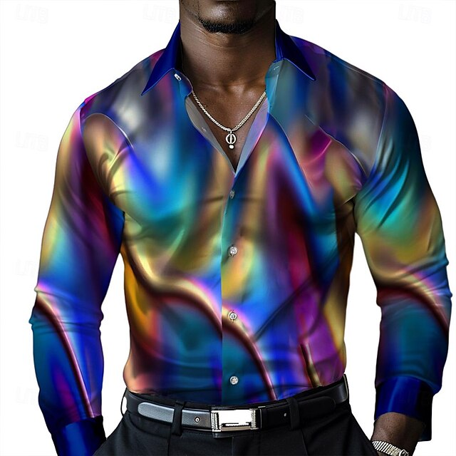  Per uomo Camicia Camicie Camicia con bottoni Manica lunga Moda Casual Abiti da sera per feste Informale Estate Primavera Autunno Collo ripiegabile Abbottonare Stampa 3D Blu