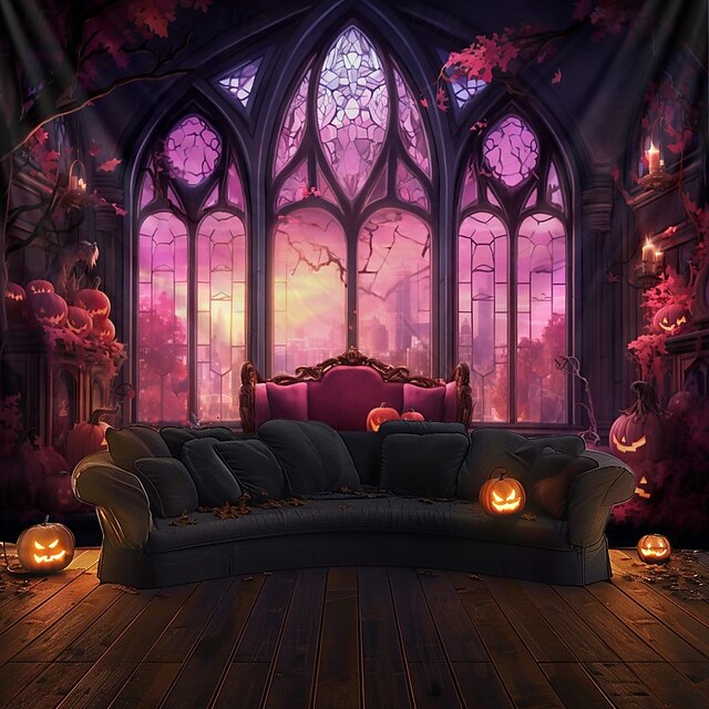 Pink Halloween Decorations Window Hanging Tapestry Wall Art Large Tapestry Mural Decor Photograph Backdrop Blanket Curtain Home Bedroom Living Room Decoration 15