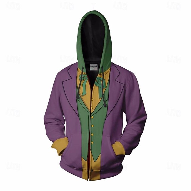 Joker Joker Outerwear Zip-Up Hoodie Anime 3D Front Pocket Graphic Kangaroo Pocket For Couple's Men's Women's Adults' Halloween Carnival Masquerade 3D Print Casual Daily4