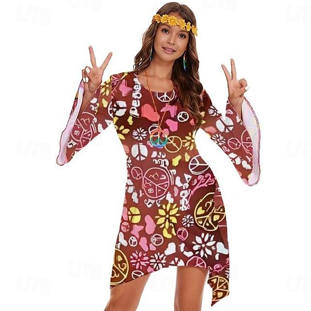 Retro / vintage 70-talet 70-talskläder för kvinnor Klocka Hippie Disk Grafisk Rund hals Dam Halloween Karnival Maskerad Fest Dagliga kläder Prideparad Vuxna Klänning Alla årstider