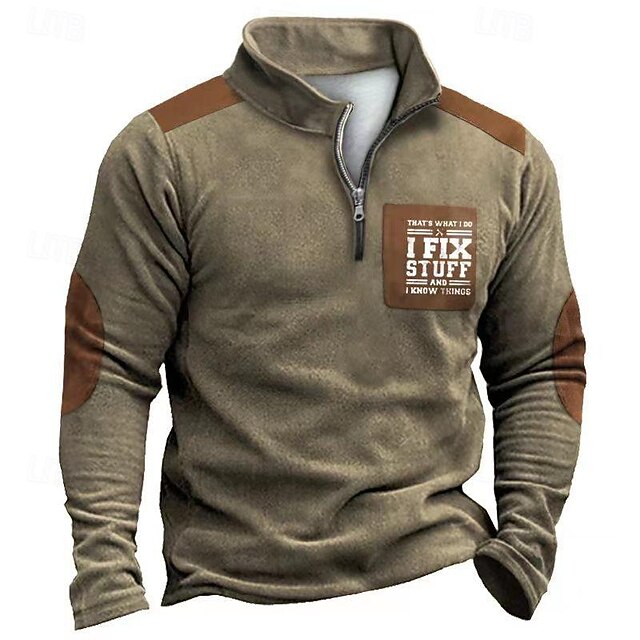 Men's Sweatshirt Quarter Zip Sweatshirt Brown Half Zip Color Block Letter Patchwork Sports & Outdoor Daily Holiday Polyester Vintage Casual Thin fleece Fall & Winter Clothing Apparel Hoodies2