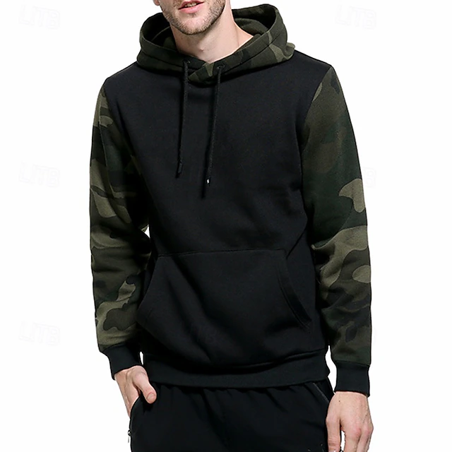 Men's Hoodie Black Army Green Khaki Hooded Color Block Camouflage Patchwork Pocket Sports & Outdoor Daily Holiday Streetwear Basic Casual Spring & Fall Clothing Apparel Hoodies Sweatshirts 8