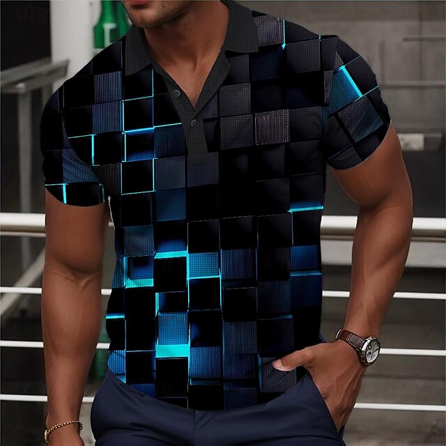 Men's Graphic Waffle Polo Shirts Golf Shirt Short Sleeve Polo Shirts Collared Shirts Casual Vacation Wear Rave Wear Party Outfits Buttons 3D Print Spring & Summer Black4