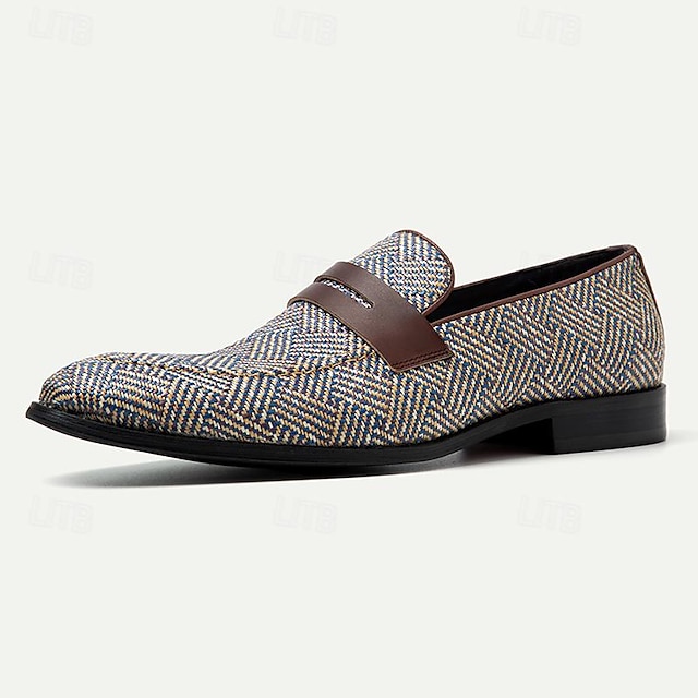  Hombre Zapatos de taco bajo y Slip-On Mocasines Mocasines clásicos Cuero Piel de vaca italiana de plena flor Tejido de nailon Cómodo Antideslizante Mocasín Café
