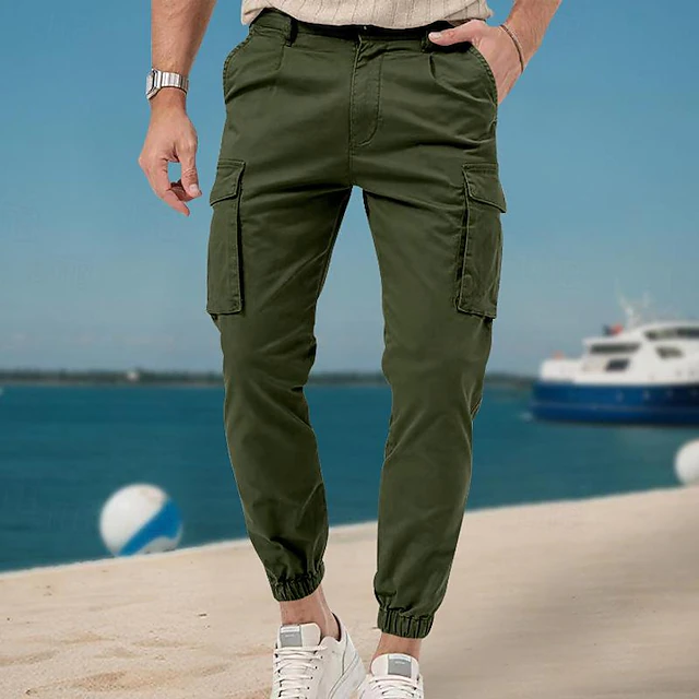 Men's Cargo Pants Tactical Pants Trousers Buttons Multi Pocket Elastic Cuff Plain Wearable Outdoor Daily Camping & Hiking Fashion Classic Black White 21