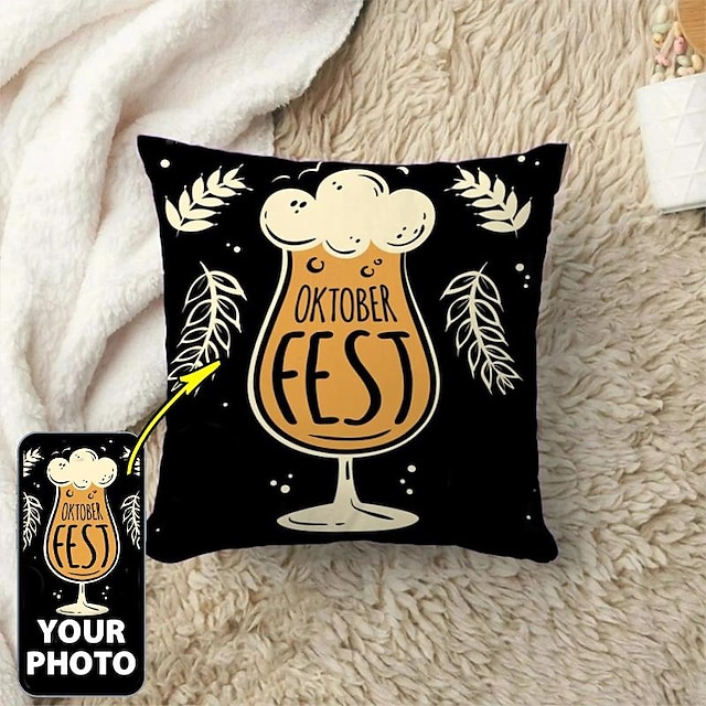  Funda de almohada personalizada con decoraciones de Oktoberfest, añade tu imagen, diseño de foto personalizado, funda de almohada informal de moda, funda de cojín, 1 pieza, regalo personalizado para