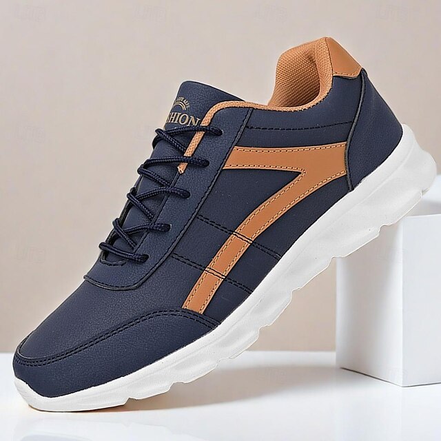 Men's Navy and Brown Athletic Sneakers with Lightweight Design for ...