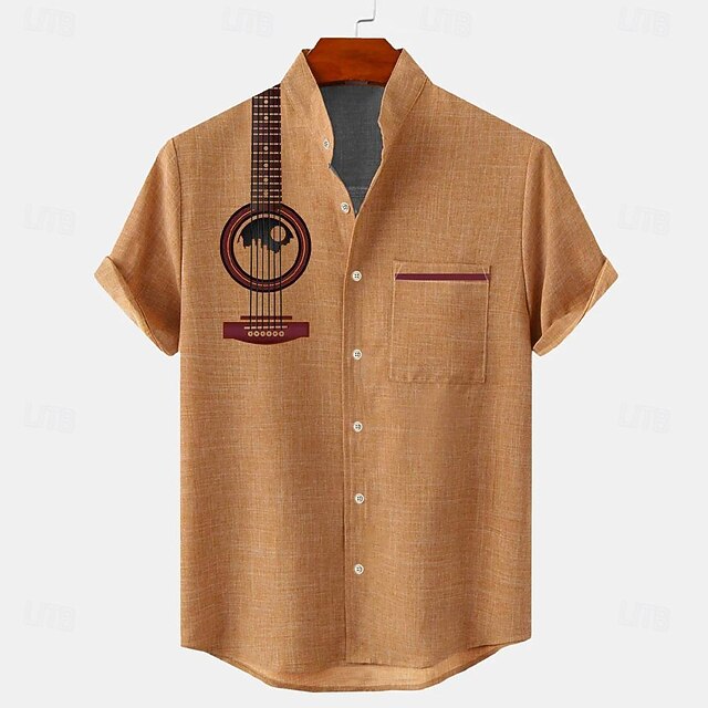 Men's Boardmasters Ethnic Shirt Button Up Shirt Short Sleeve Casual Tribal Holiday Summer Spring Stand Collar Buttons Print Yellow4