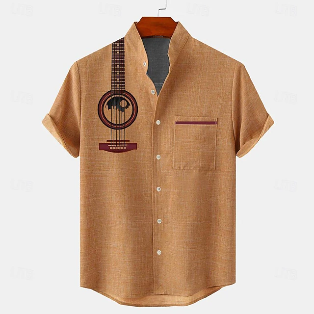 Men's Boardmasters Ethnic Shirt Button Up Shirt Short Sleeve Casual Tribal Holiday Summer Spring Stand Collar Buttons Print Yellow4