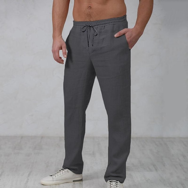 Sarouel Homme Pantalon Lin Homme Été Taille Élastique, Léger - Main Image