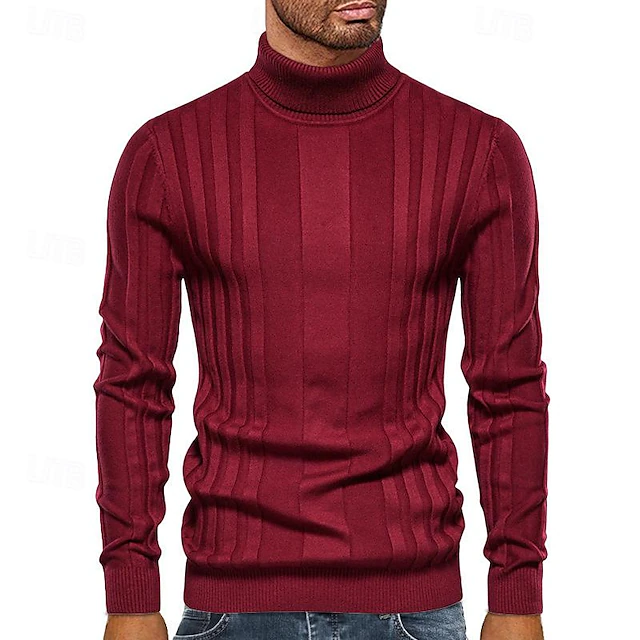 Men's Pullover Sweater Jumper Knit Sweater Mens Turtle Neck Jumper Ribbed Knit Regular Knitted Plain Turtleneck Fashion Basic Daily Wear Date Clothing Apparel Fall & Winter Black Yellow S M L 6