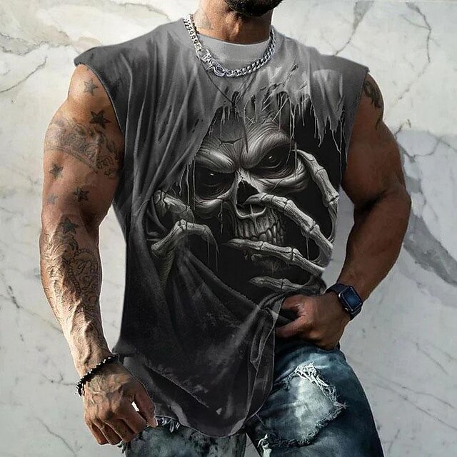 Men's Skull T Shirt Sleeveless T shirt 3D Print Crew Neck Shirt Fashion Daily Party Street Black Summer Spring Clothing Apparel S M L XL XXL XXXL4