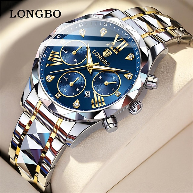 Ρολόι Quartz LONGBO Ανδρικό Μόδα Επιχειρηματικό Ρολόι Χεριού Λαμπερό Ημερολόγιο Αδιάβροχο Διακόσμηση Ρολόι Ατσαλιού