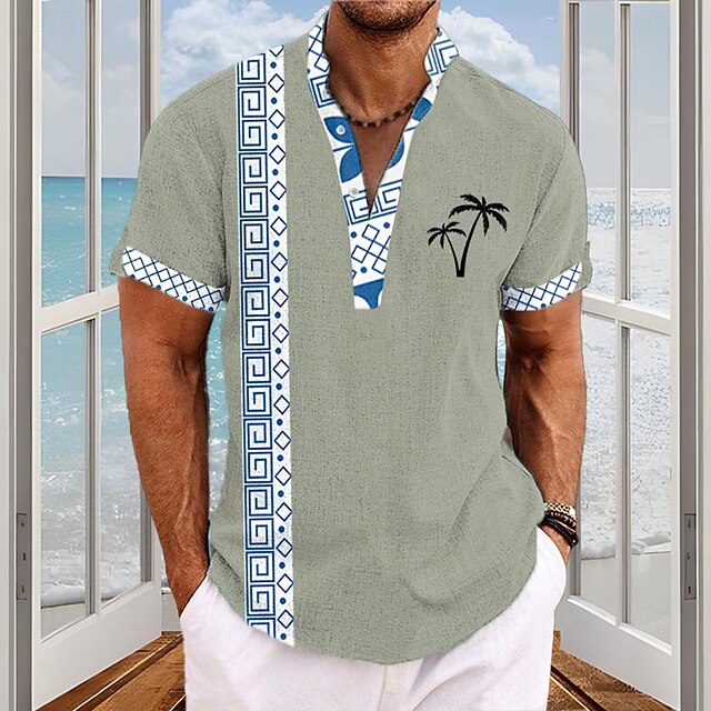  Homme Palmier Ethnique Plantes tropicales Chemise hawaïenne Chemise Aloha Manche Courte Chemise Col rabattu Hawaïen Station balnéaire Extérieur Soirée Affaires / Cérémonie / Mariage Blanche Bleu Vert