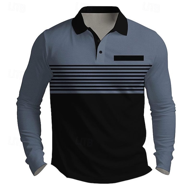  Herren Gestreift Poloshirts Golfshirt Langarm Polo-Shirts Hemden mit Kragen Arbeitskleidung Formelle Kleidung Festivalkleidung Knöpfe 3D-Druck Herbst Winter Weiß Gelb Rote