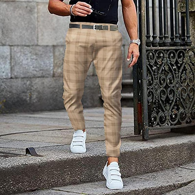 Men's Trousers Chinos Jogger Pants Plaid Dress Pants Pocket Lattice ...