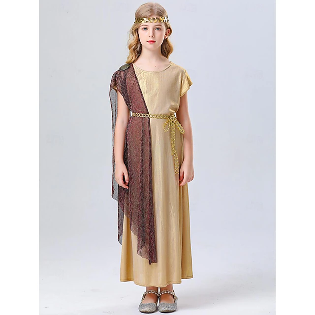 Greek Goddess Halloween Cosplay Costume Robe Carnival Costume Vintage Inspired Kid's Girls' Carnival Masquerade Party Masquerade Easy Halloween Costumes Dress Up 9