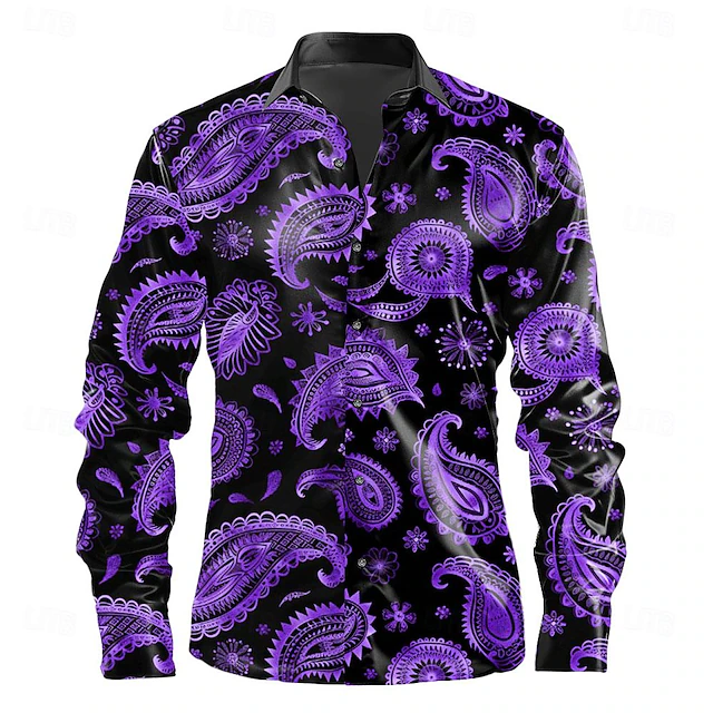 Men's Paisley Shirt Dress Shirt Button Up Shirt Long Sleeve Fashion Casual Vacation Dailywear Summer Spring Fall Turndown Collared Shirts Button Up 3D Print Purple4